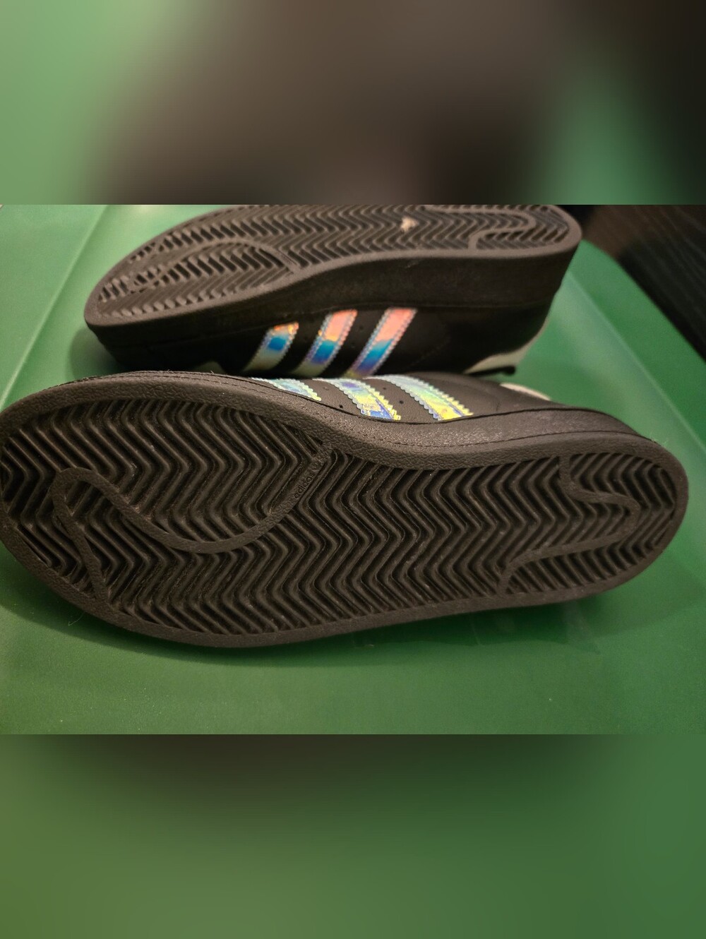 Adidas Kids' Superstar Black Iridescent Stripe Sneakers - Size Youth 3 - Picture 6 of 6